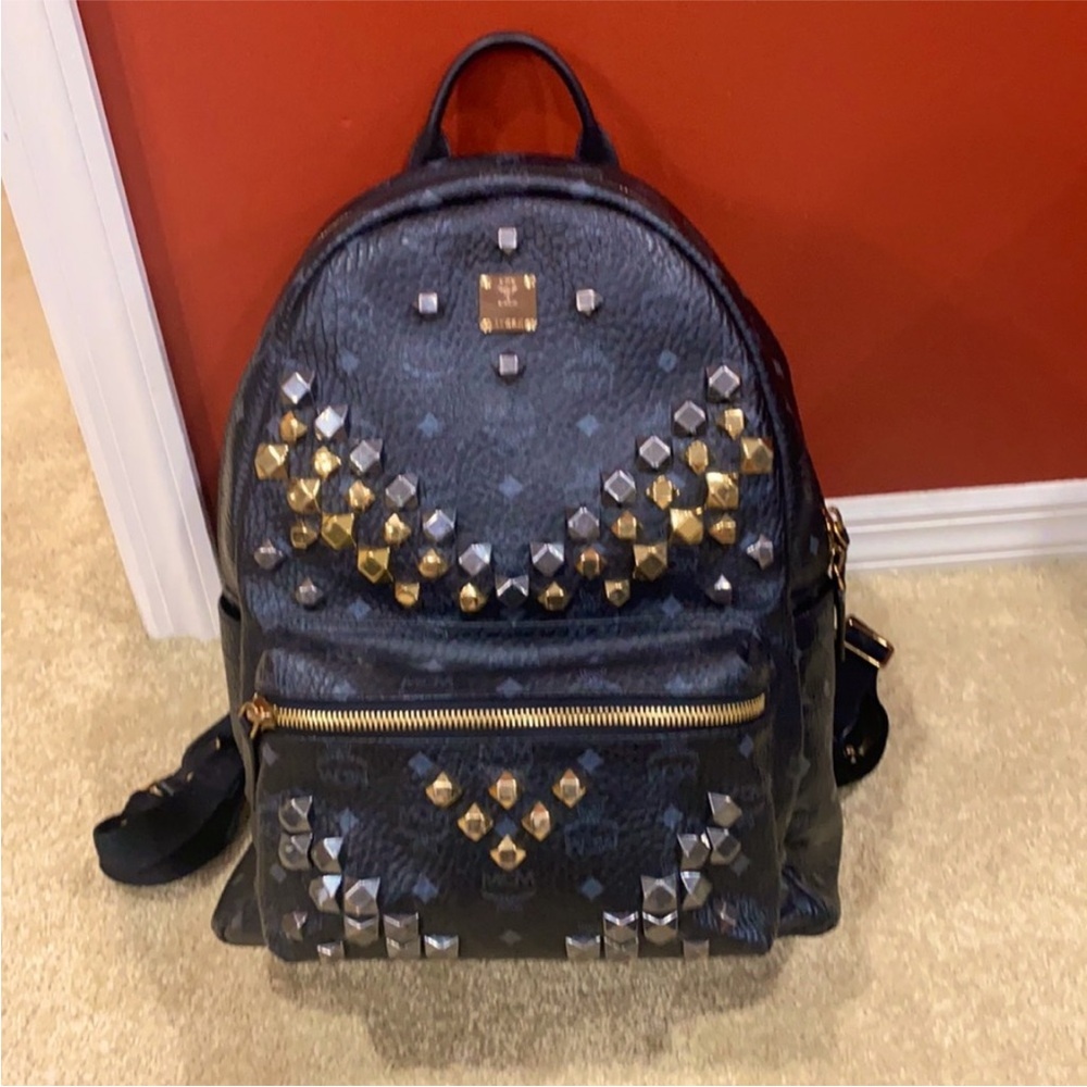 MCM Visetos Black Studded Backpack